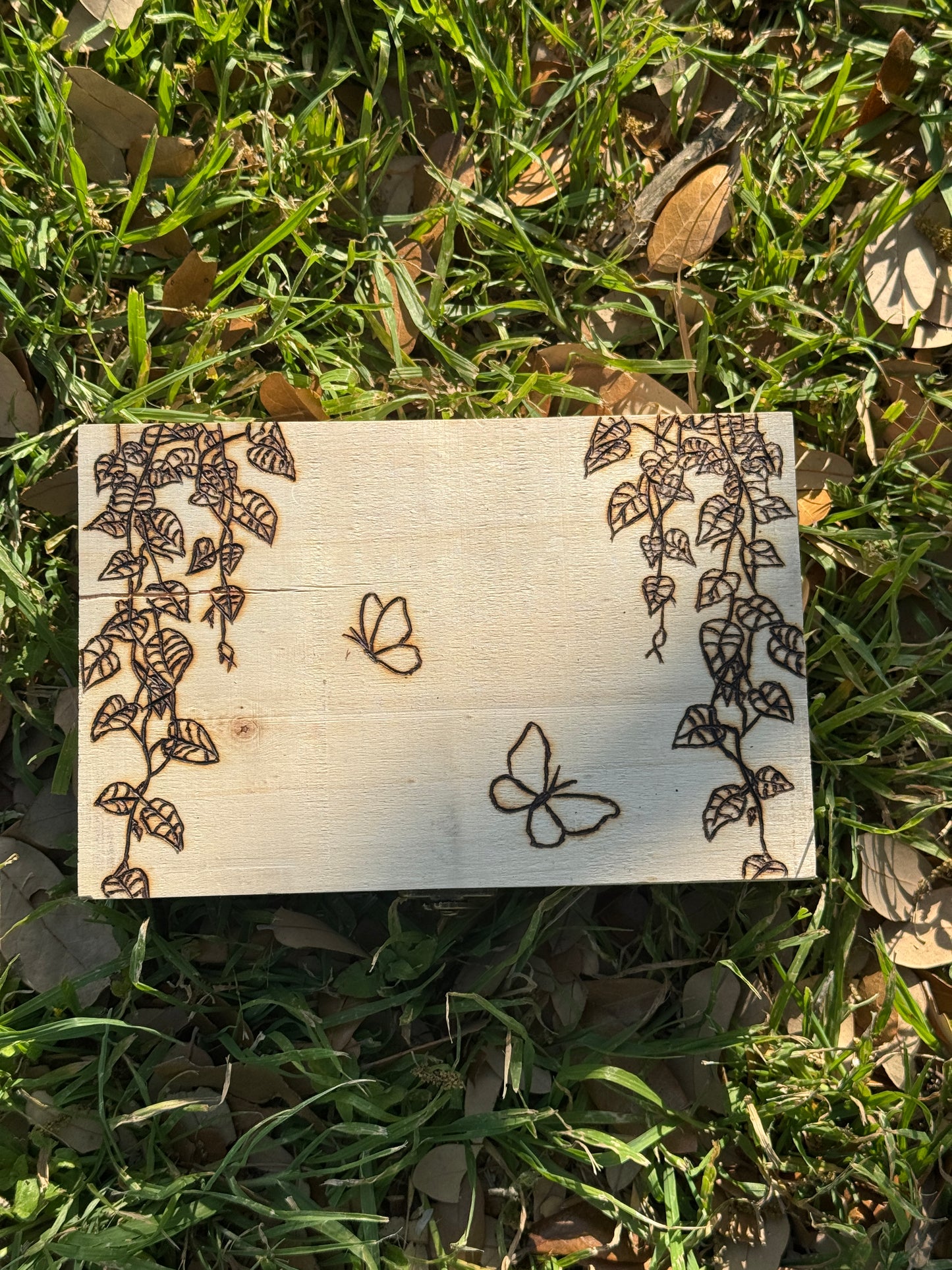 Butterflies & Pothos Hand Made Hand Burned Box