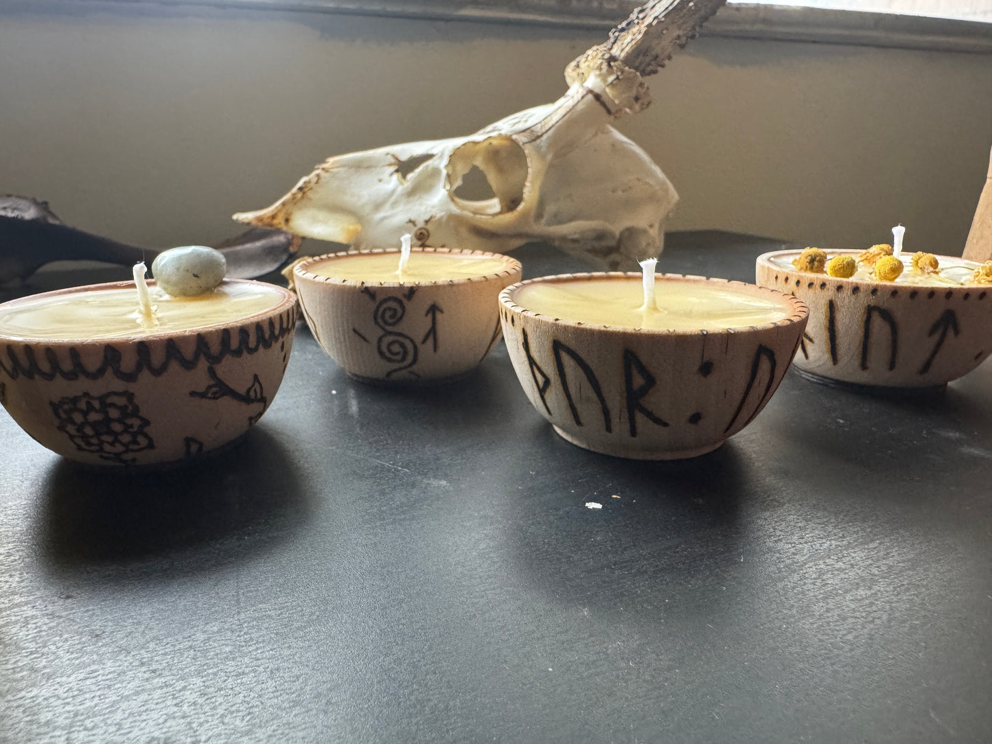Mini Hand Burned Altar Bowl Beeswax Candle // Spring Rebirth
