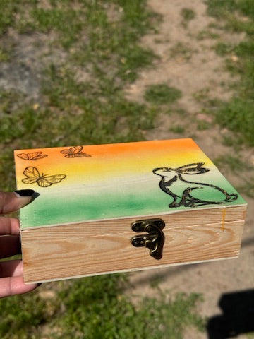 The Hare & Butterflies Hand Made Hand Burned Box