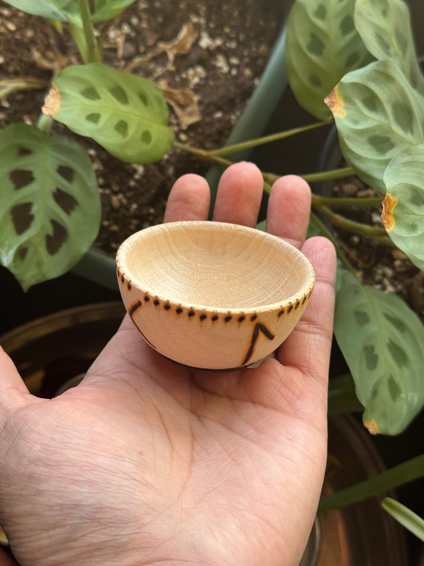 Elements in Runes Hand Burned Mini Wooden Altar Bowl