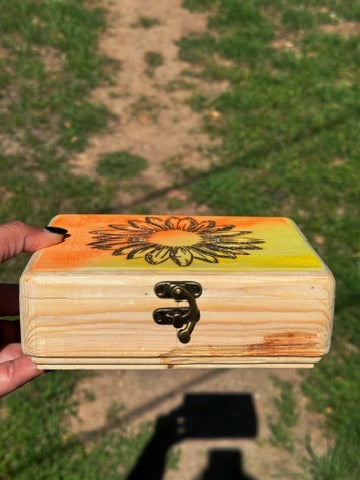 Sunflower Hand Made Hand Burned Box