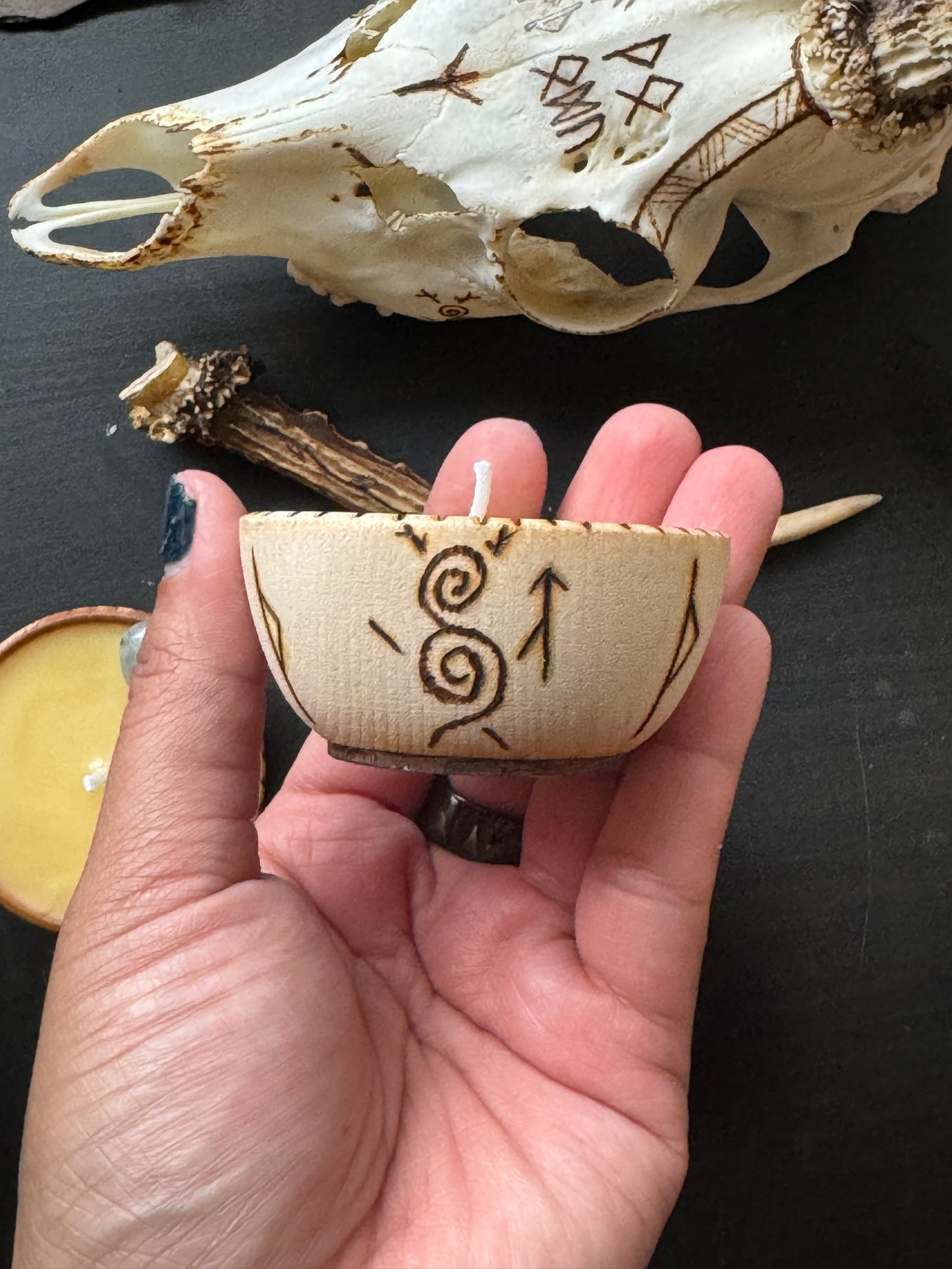 Mini Hand Burned Altar Bowl Beeswax Candle // Shaman