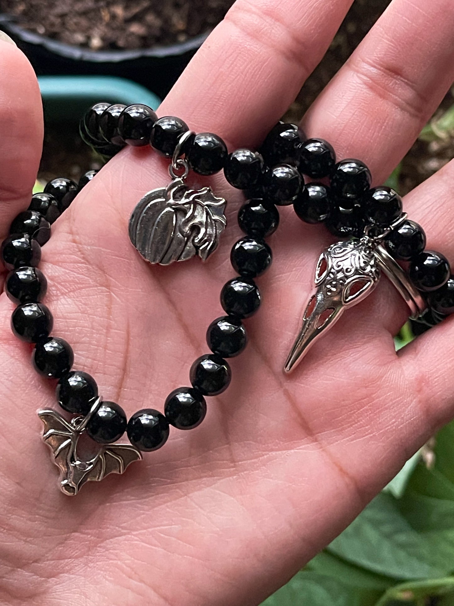 Back Onyx Bracelet with Charm