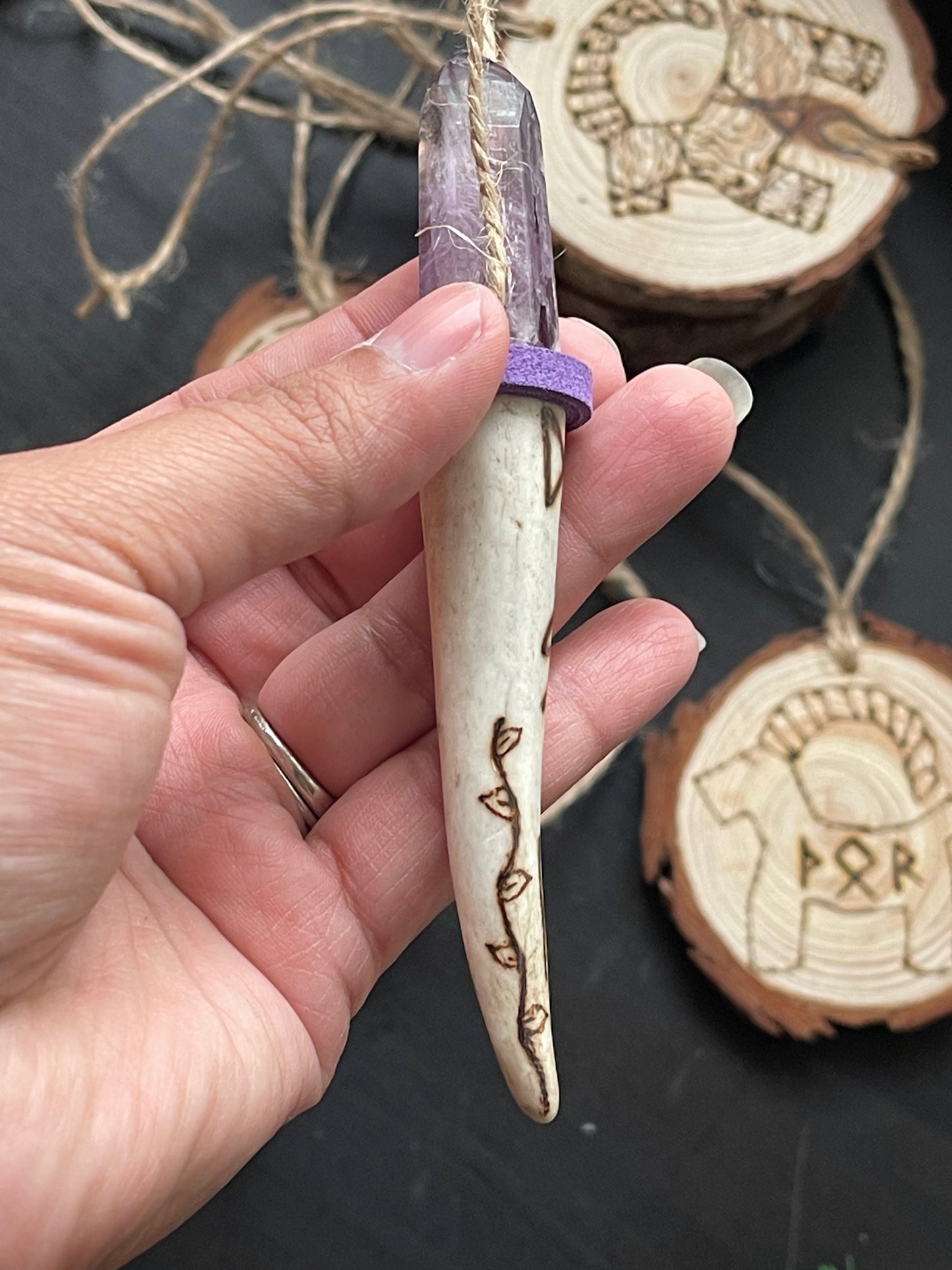 Amethyst Disir Yule Tree Antler Ornament