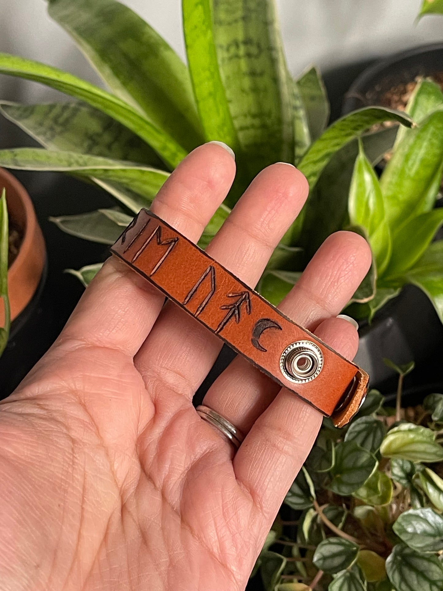 Valkyrie Hand Burned Leather Bracelet
