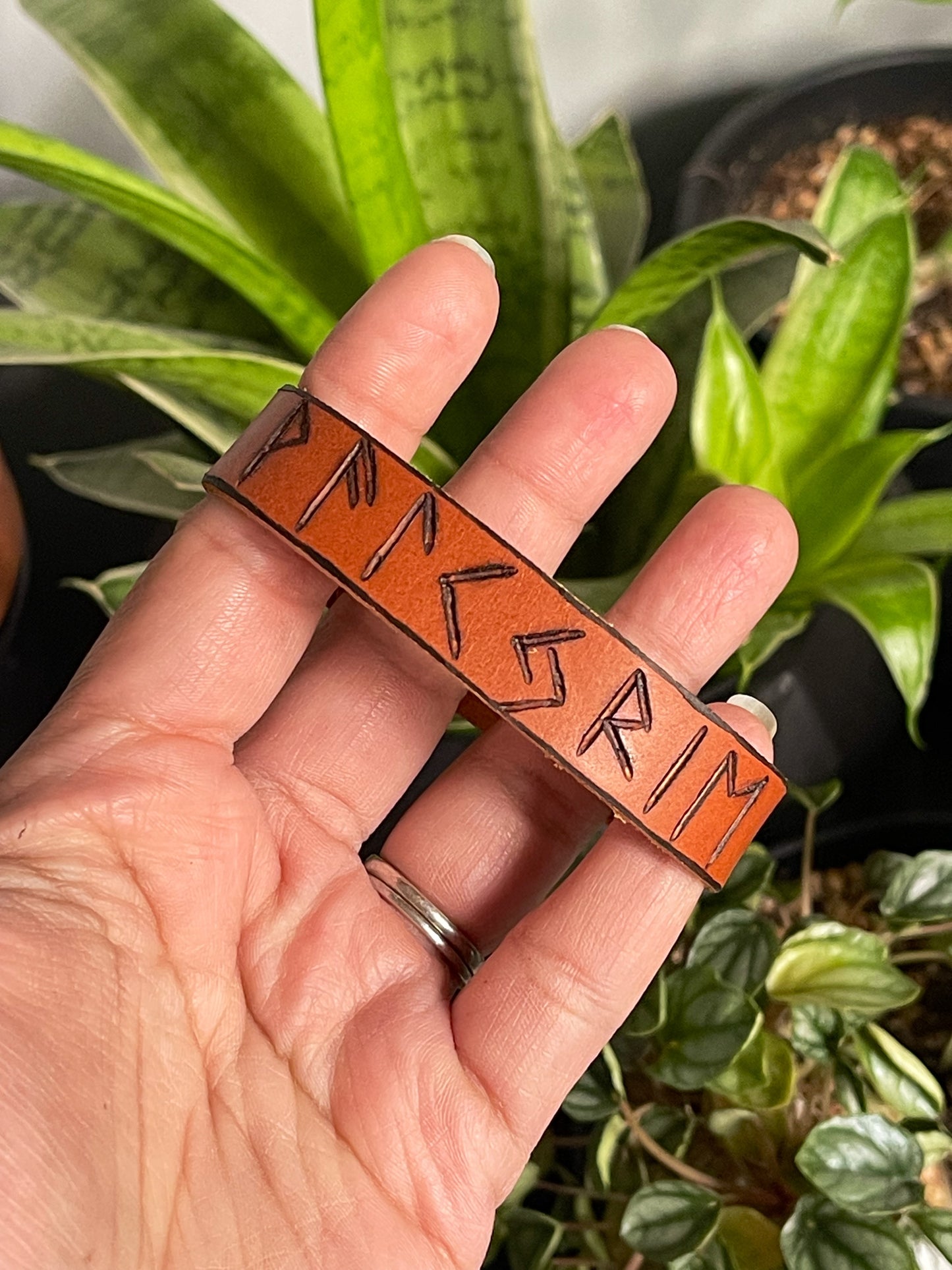 Valkyrie Hand Burned Leather Bracelet