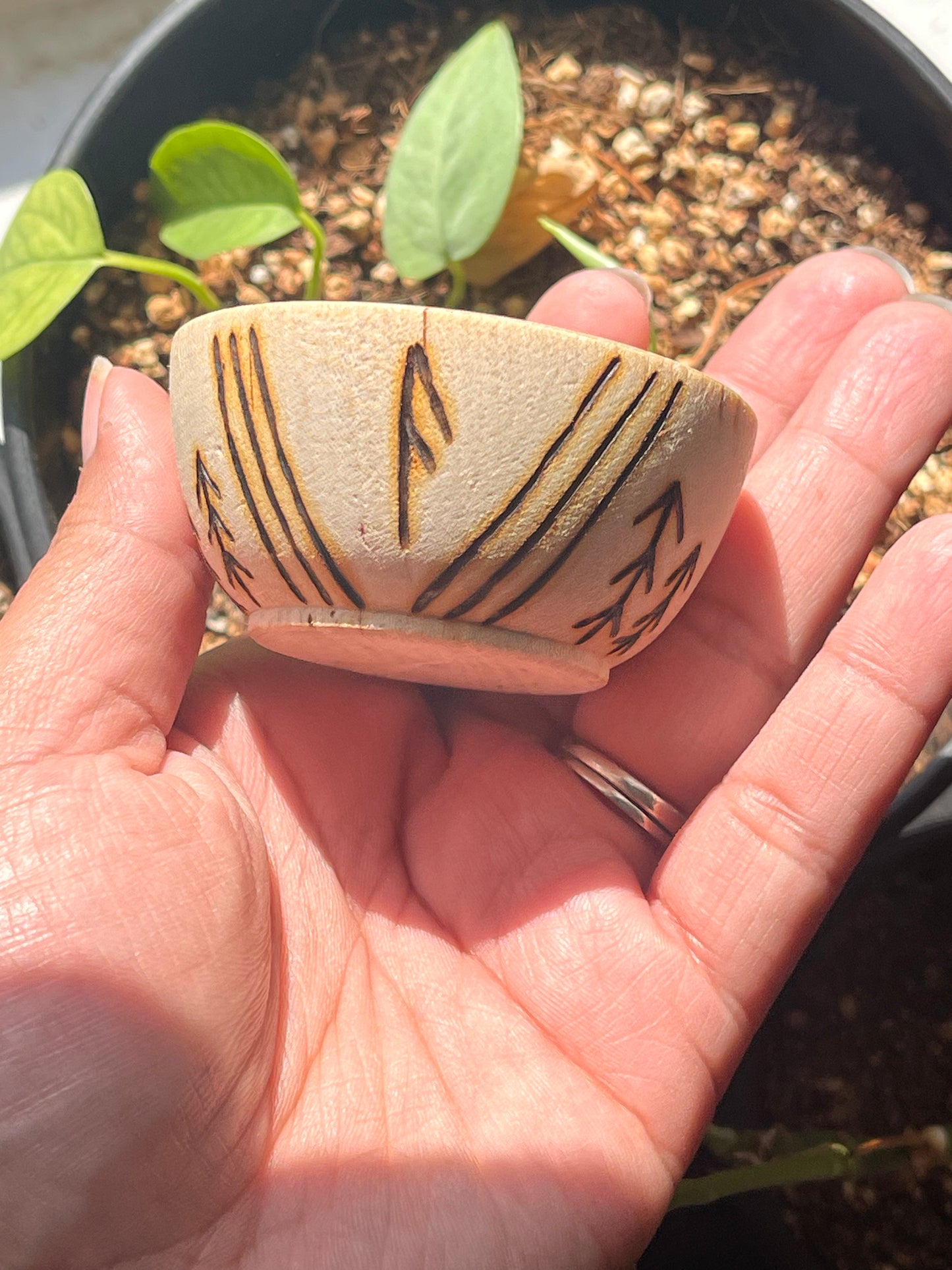 Ansuz Hand Burned Mini Wooden Altar Bowl