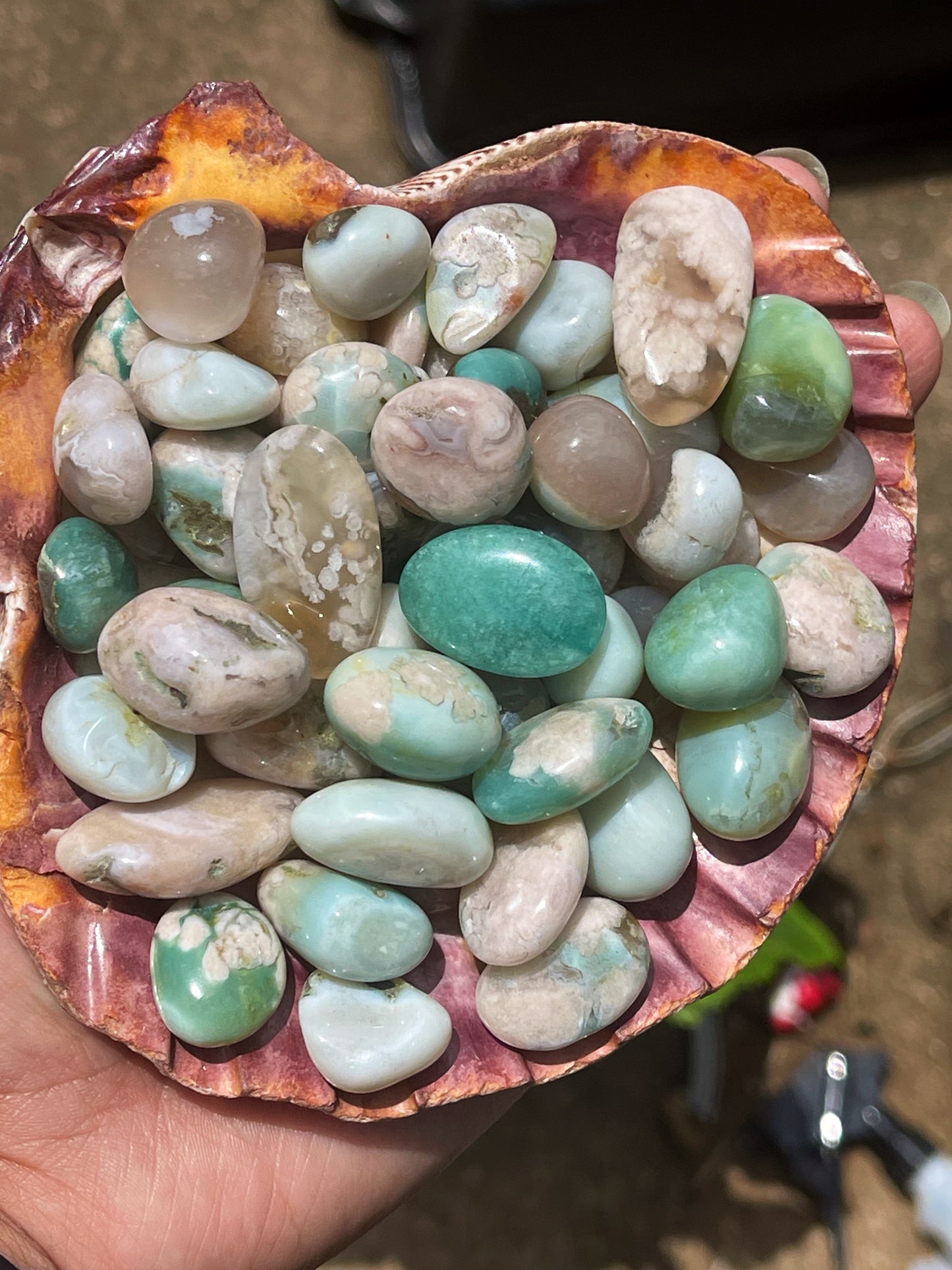 Green Flower Agate Tumbles