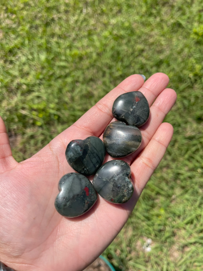 African Bloodstone Mini Puffy Hearts