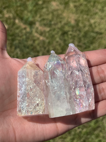 Angel Aura Crackled Quartz Towers