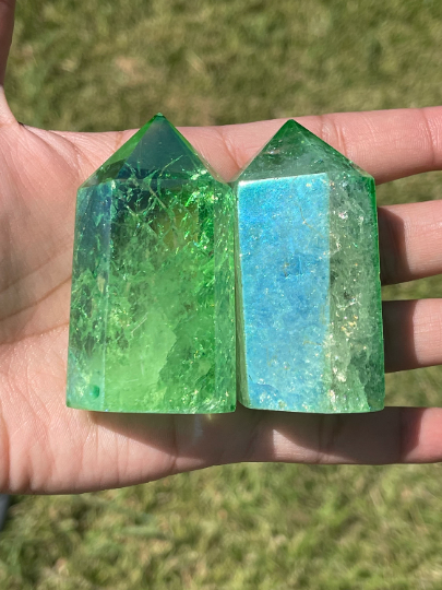 Angel Aura Crackled Quartz Towers