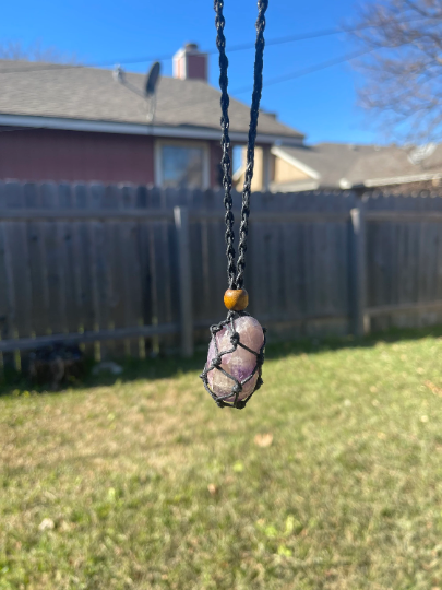 Black Chord Crystal Necklace Cage for Tumbled Stone