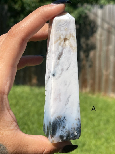 Druzy White Plume Agate with Blue Dendrites Towers