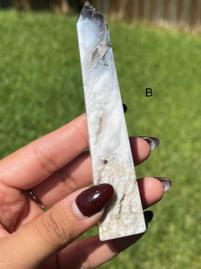 Druzy White Plume Agate with Blue Dendrites Towers