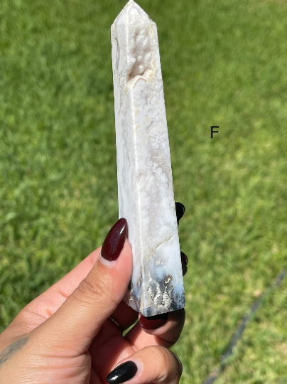Druzy White Plume Agate with Blue Dendrites Towers