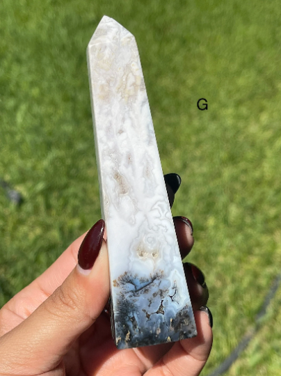 Druzy White Plume Agate with Blue Dendrites Towers