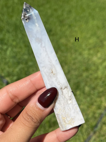 Druzy White Plume Agate with Blue Dendrites Towers
