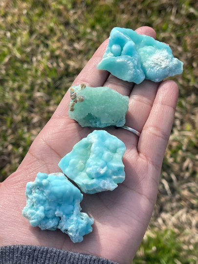 Raw Aragonite with Azurite Specimens