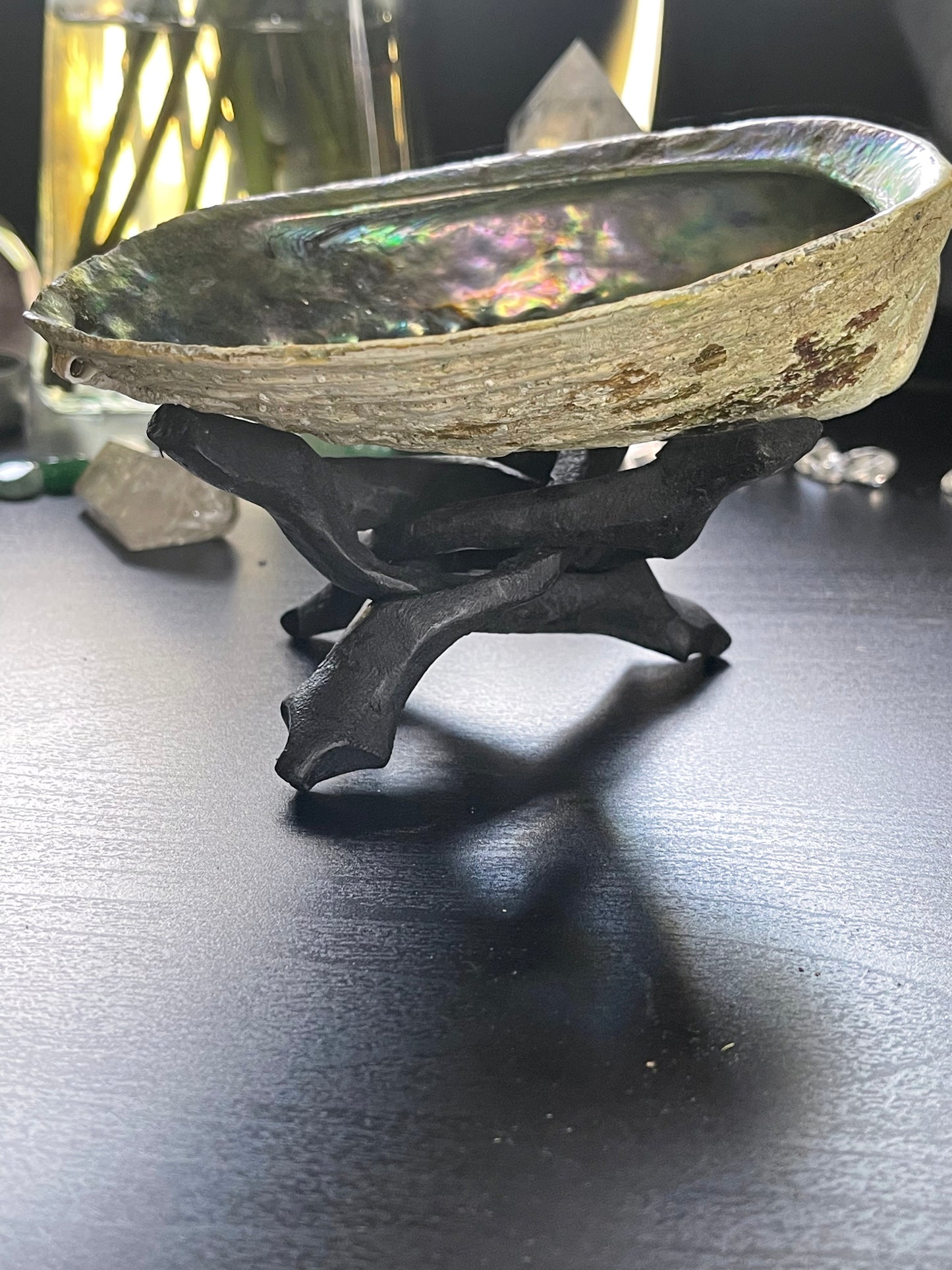 Abalone Shell Black Wooden Tripod Stand