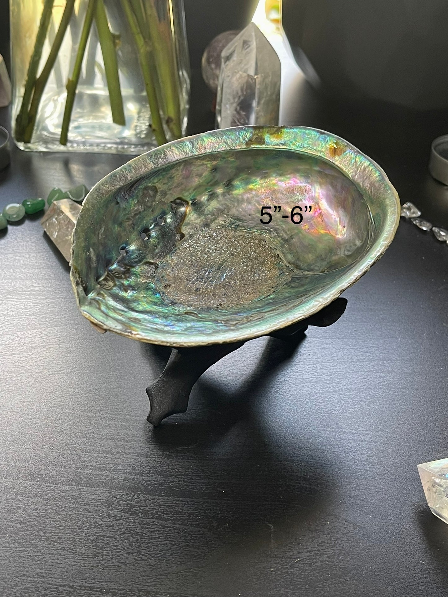 Abalone Shell Black Wooden Tripod Stand