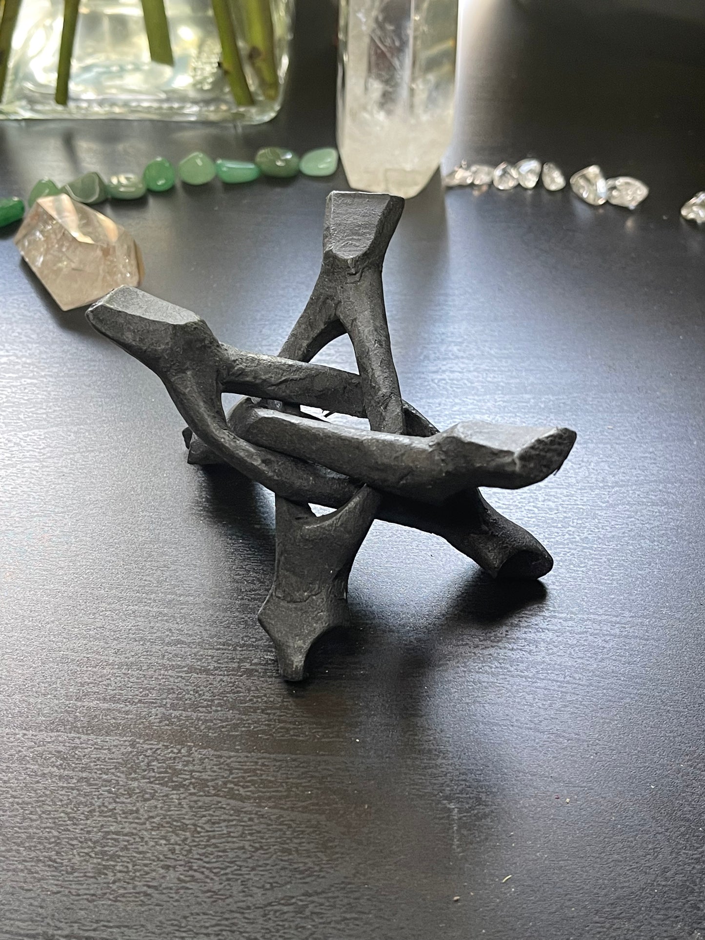 Abalone Shell Black Wooden Tripod Stand