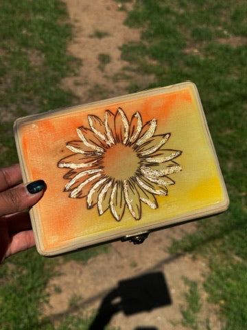 Sunflower Hand Made Hand Burned Box