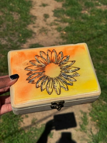 Sunflower Hand Made Hand Burned Box