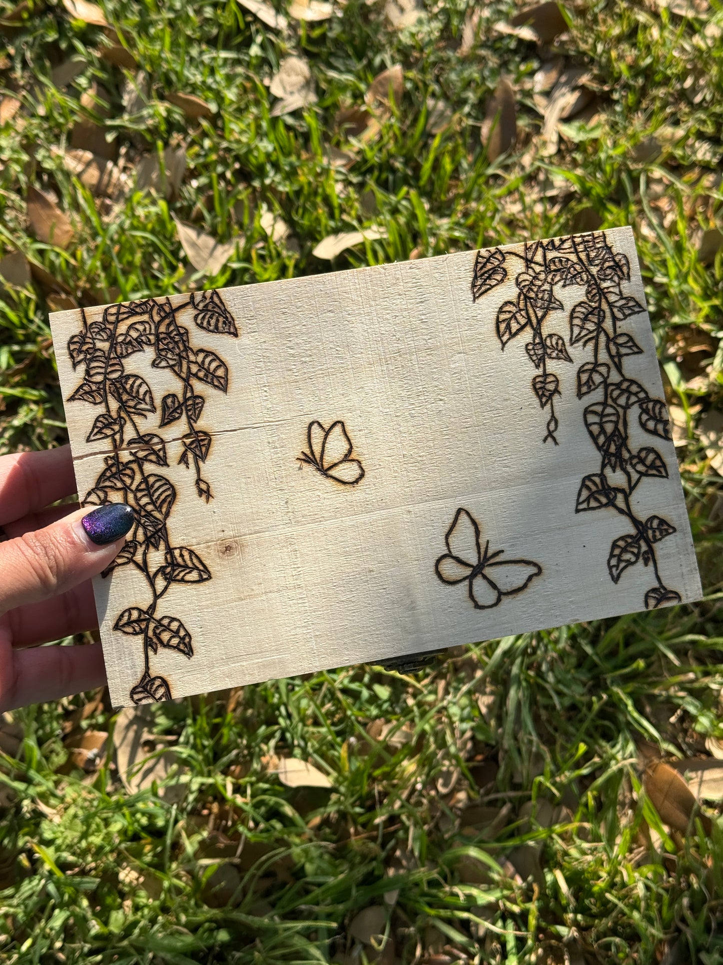 Butterflies & Pothos Hand Made Hand Burned Box