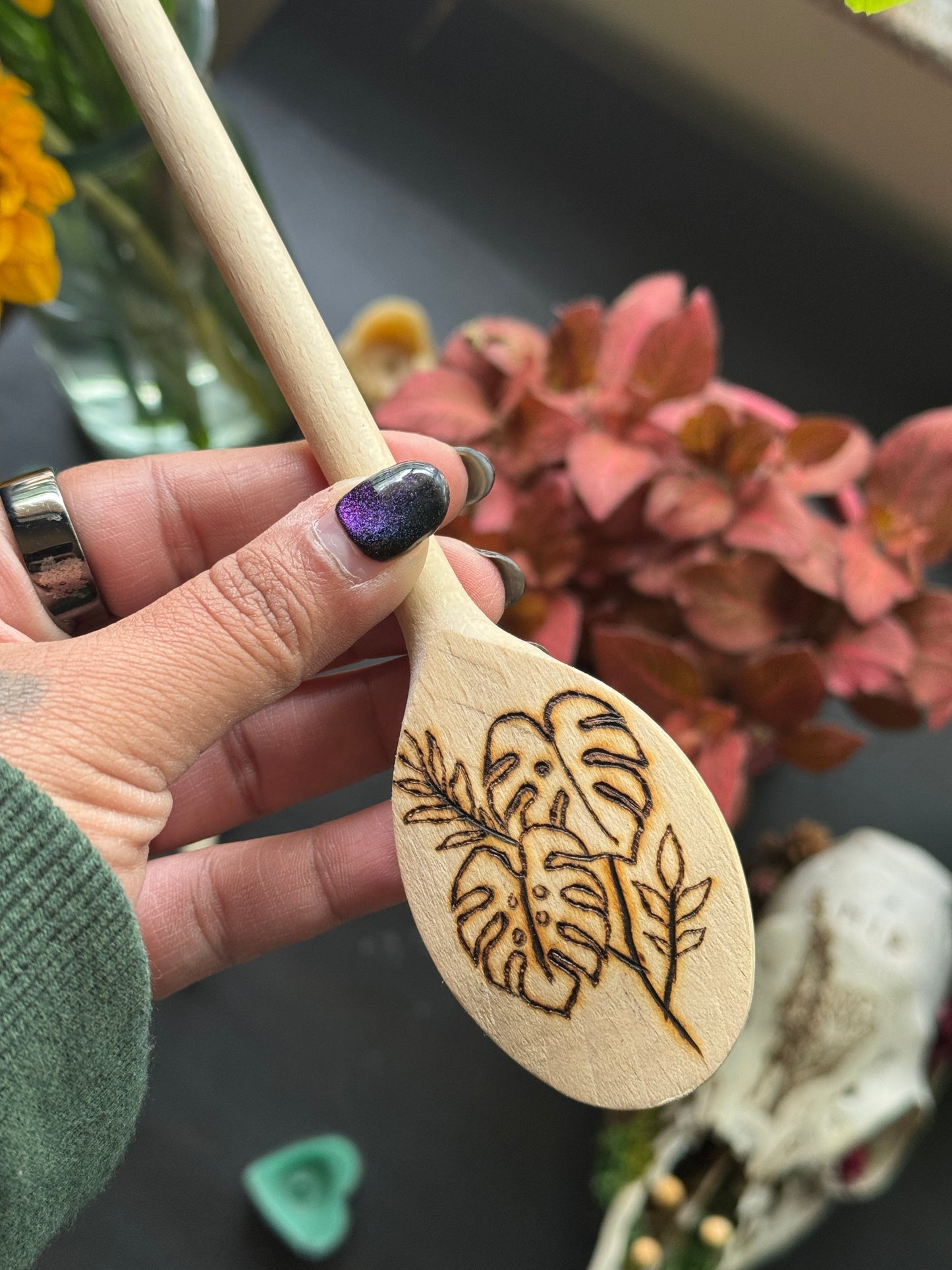 Mini Monstera // Hand Burned Wooden Spoon