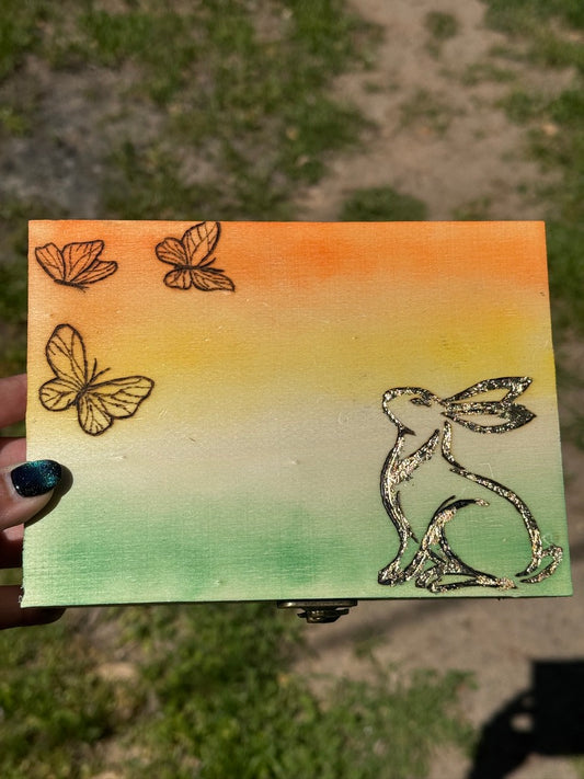 The Hare & Butterflies Hand Made Hand Burned Box