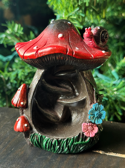 Red Cap Mushroom & Snail Backflow Incense Burner