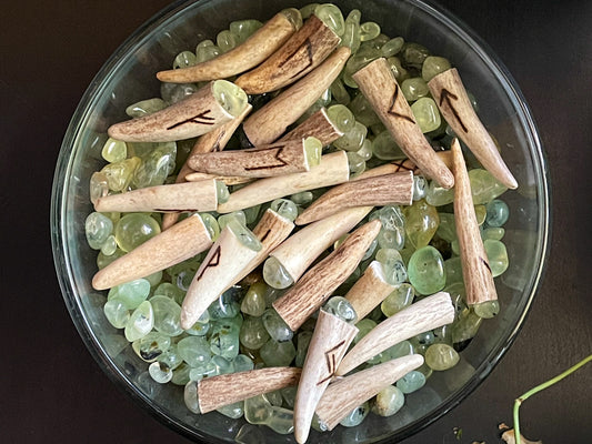 Prehnite Elder Futhark Rune Set