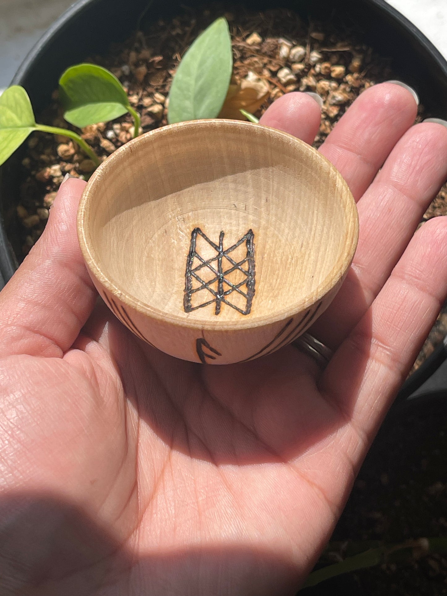 Ansuz Hand Burned Mini Wooden Altar Bowl