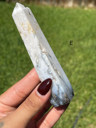 Druzy White Plume Agate with Blue Dendrites Towers